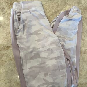 Athleta Camouflage Joggers with Ribbed Stripes